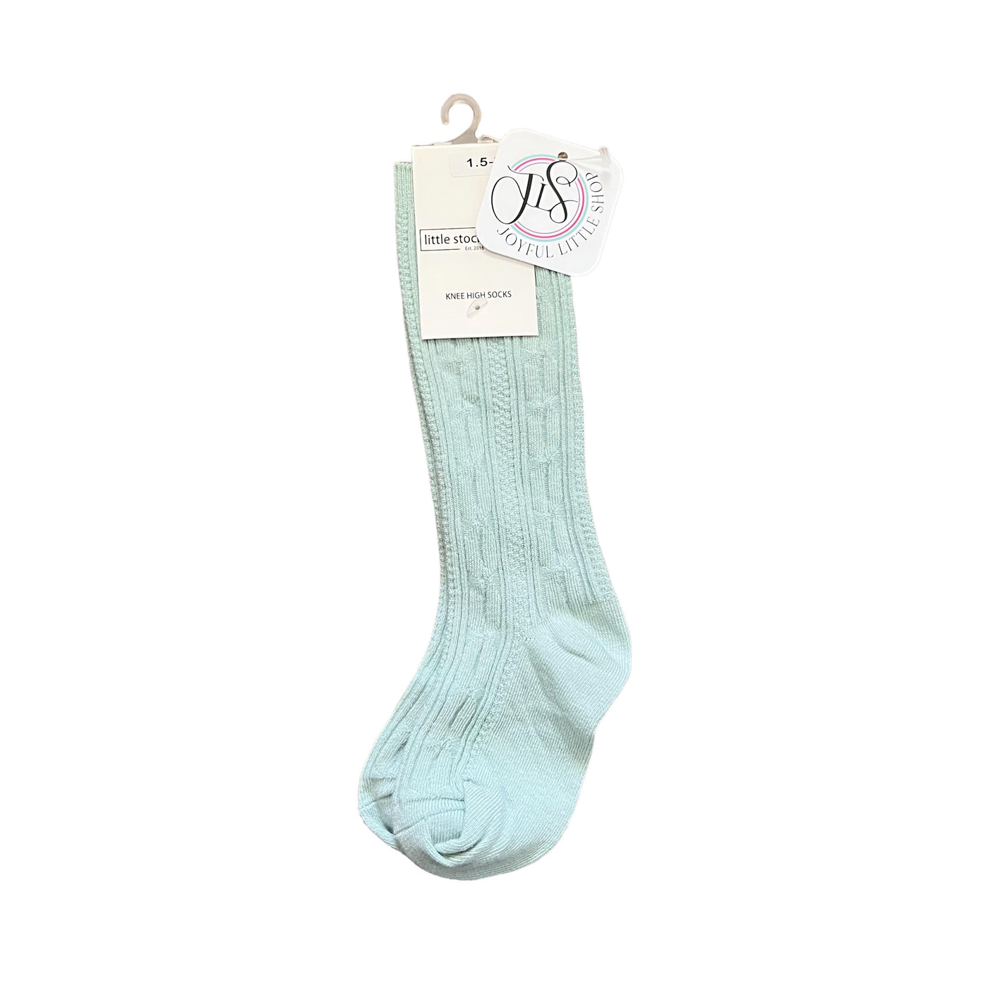 Misty Blue cable knit knee high socks