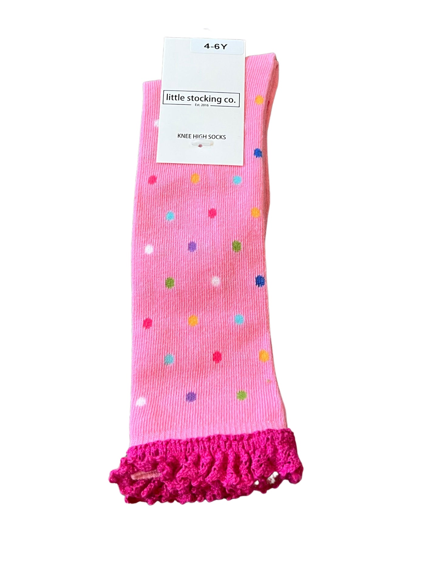 Pink dotted lace knee high socks