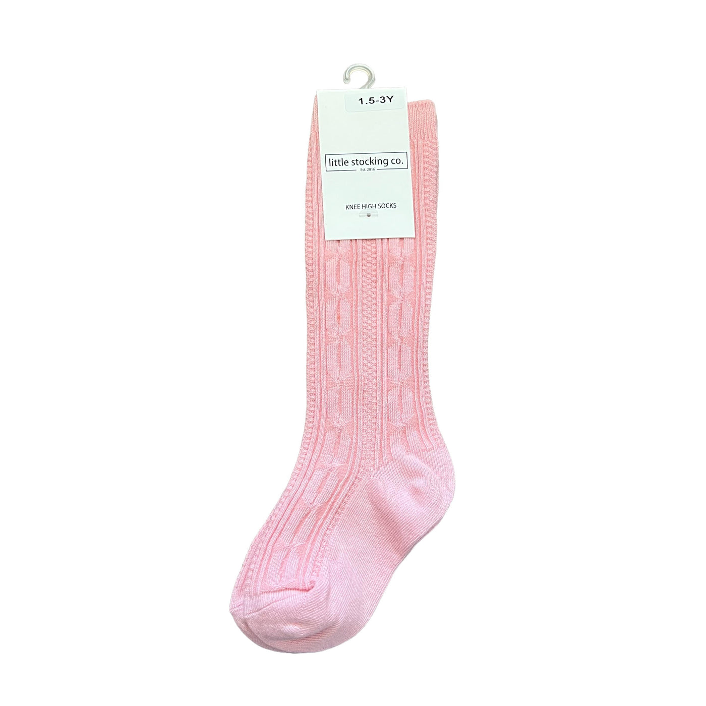 Quartz Pink cable knit knee high socks